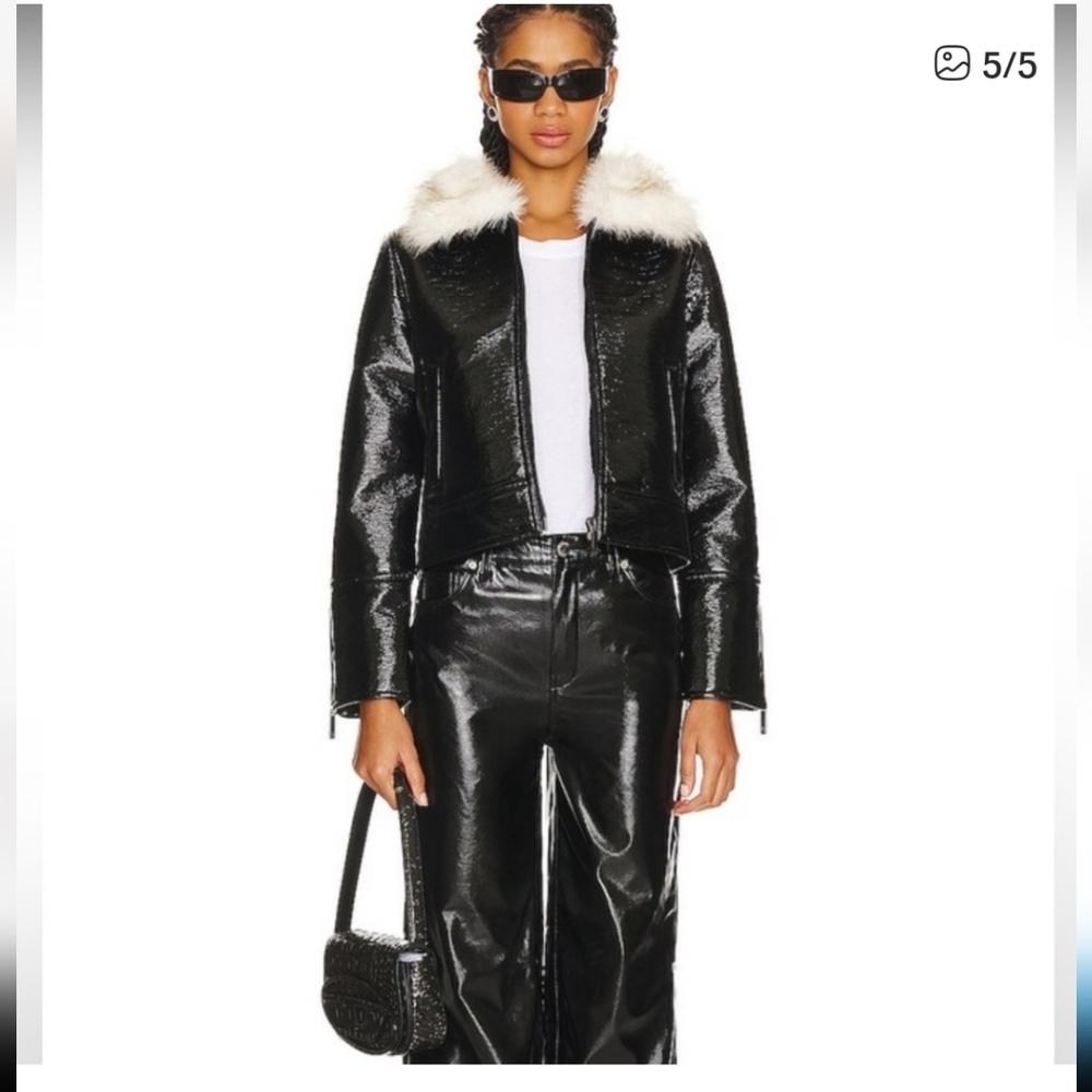 Unreal fur wet look aviator jacket - Picture 4 of 16